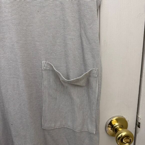 Lunya Cotton Midi Dress Cap Sleeve Striped Boxy Size Large XL White Black - Picture 6 of 10